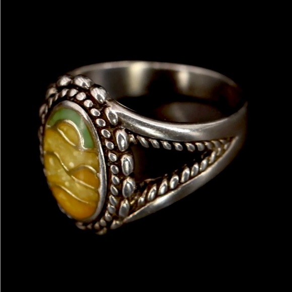 👑🐉Signed-Carolyn Pollack, Vintage Sterling Silver Green Turquoise Citrine Ring - Picture 3 of 6